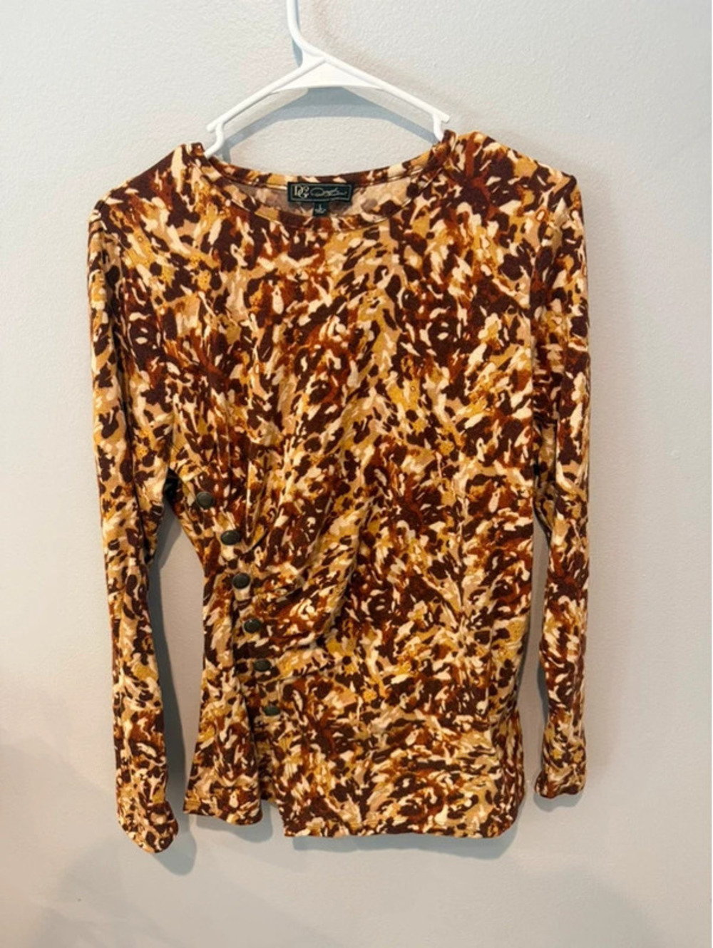 Abstract Print Button Sleeve Top Large